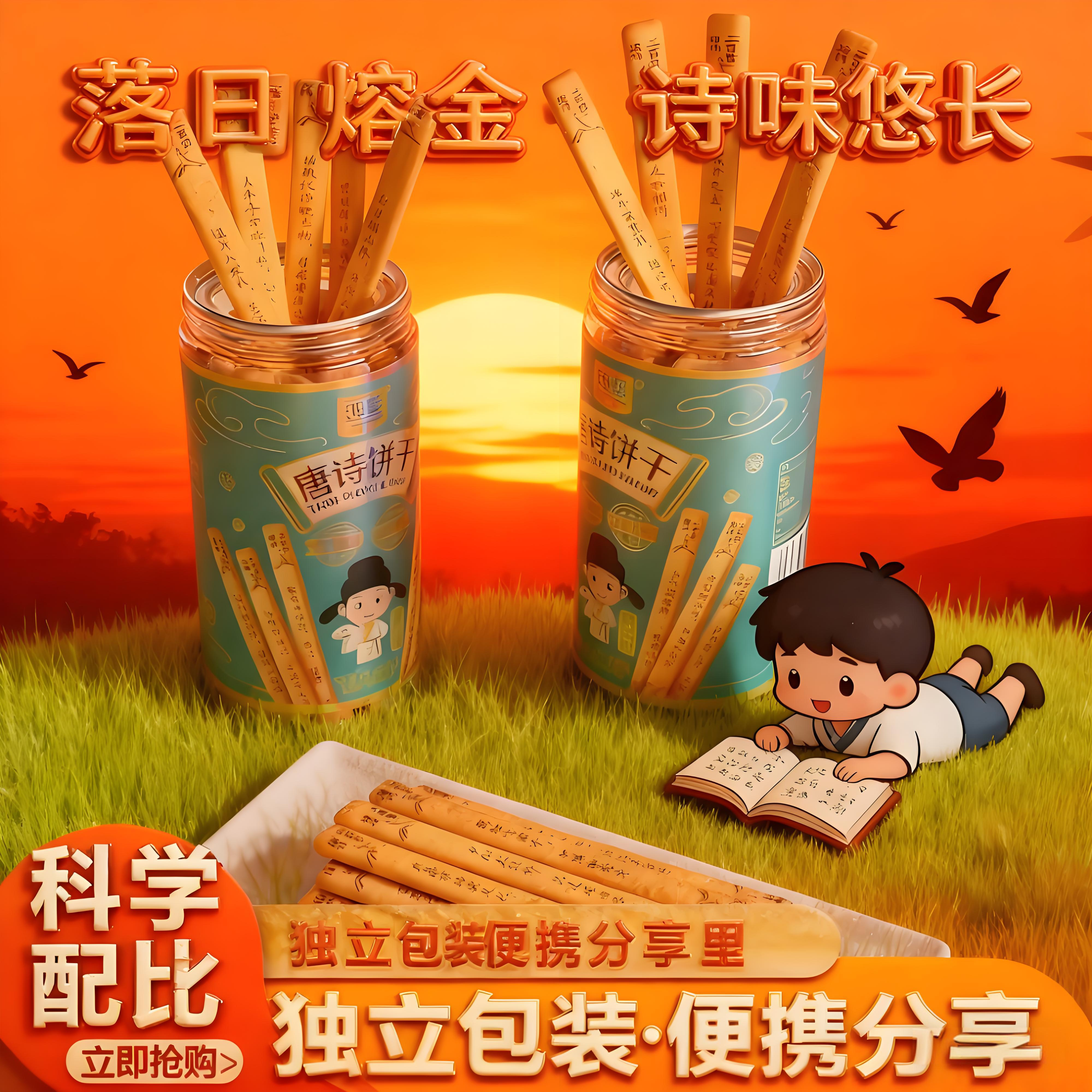 唐诗饼干纯顿独立罐装黄油古诗词饼干抽签饼干上上签学生儿童聚会