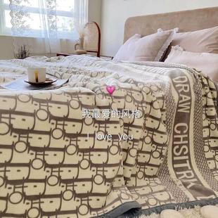 Dio家风双层加厚法兰绒高级毛毯 珊瑚绒铺床床单学生午睡毯子 冬季