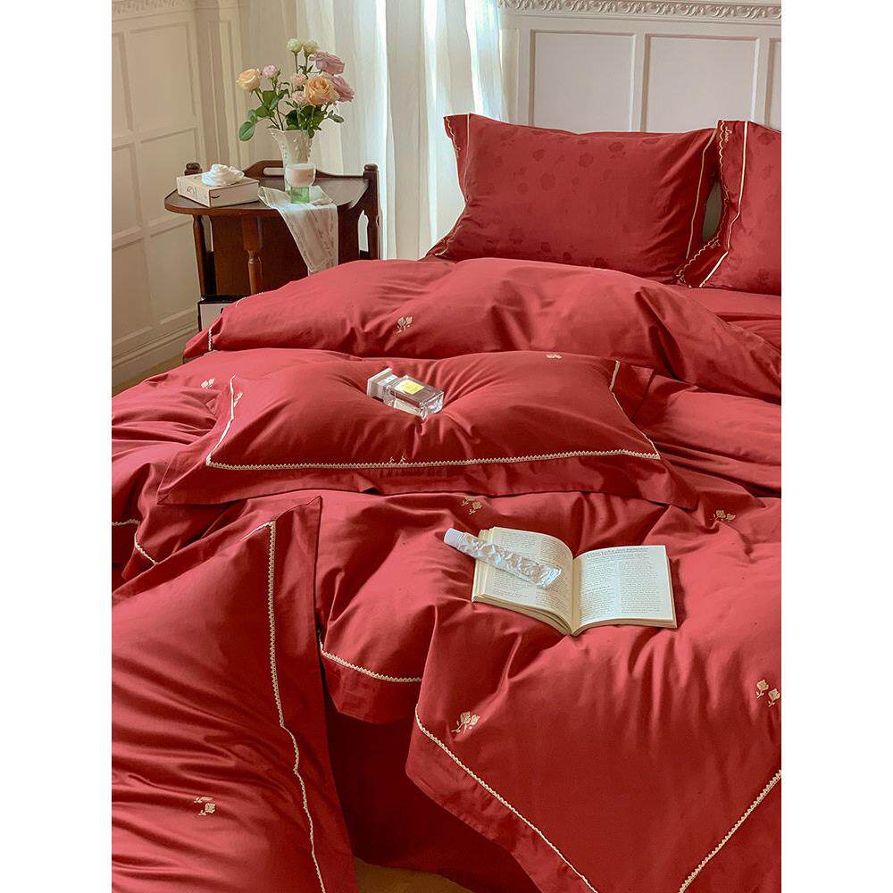 恒佳家纺浪漫婚礼全棉床单四件套100支婚礼色织提花被套床上用品