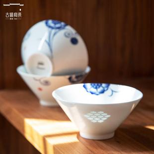 碗复古斗笠碗青花瓷碗米饭碗家用面碗餐具陶瓷玲珑瓷碗饭碗
