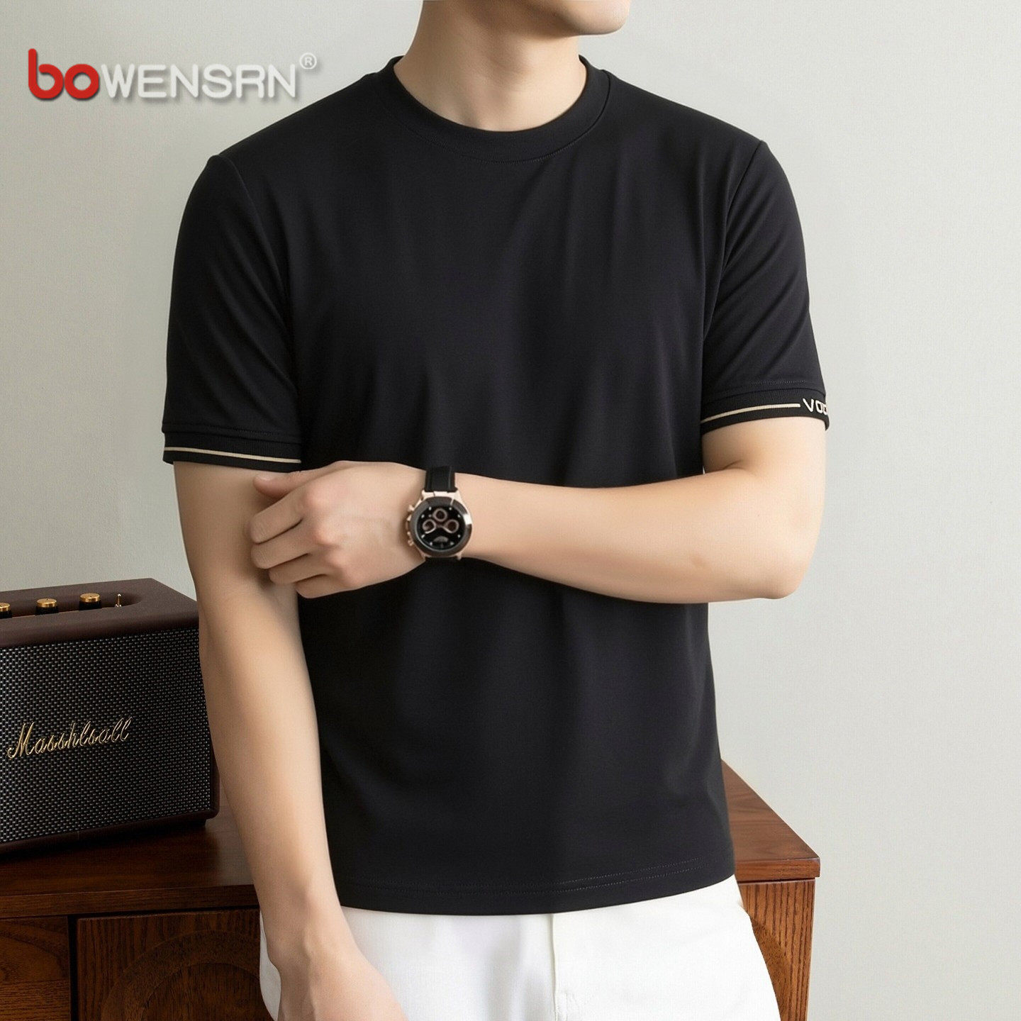 老钱风丝光棉圆领短袖t恤男士2026新款夏季休闲百搭半袖上衣男款