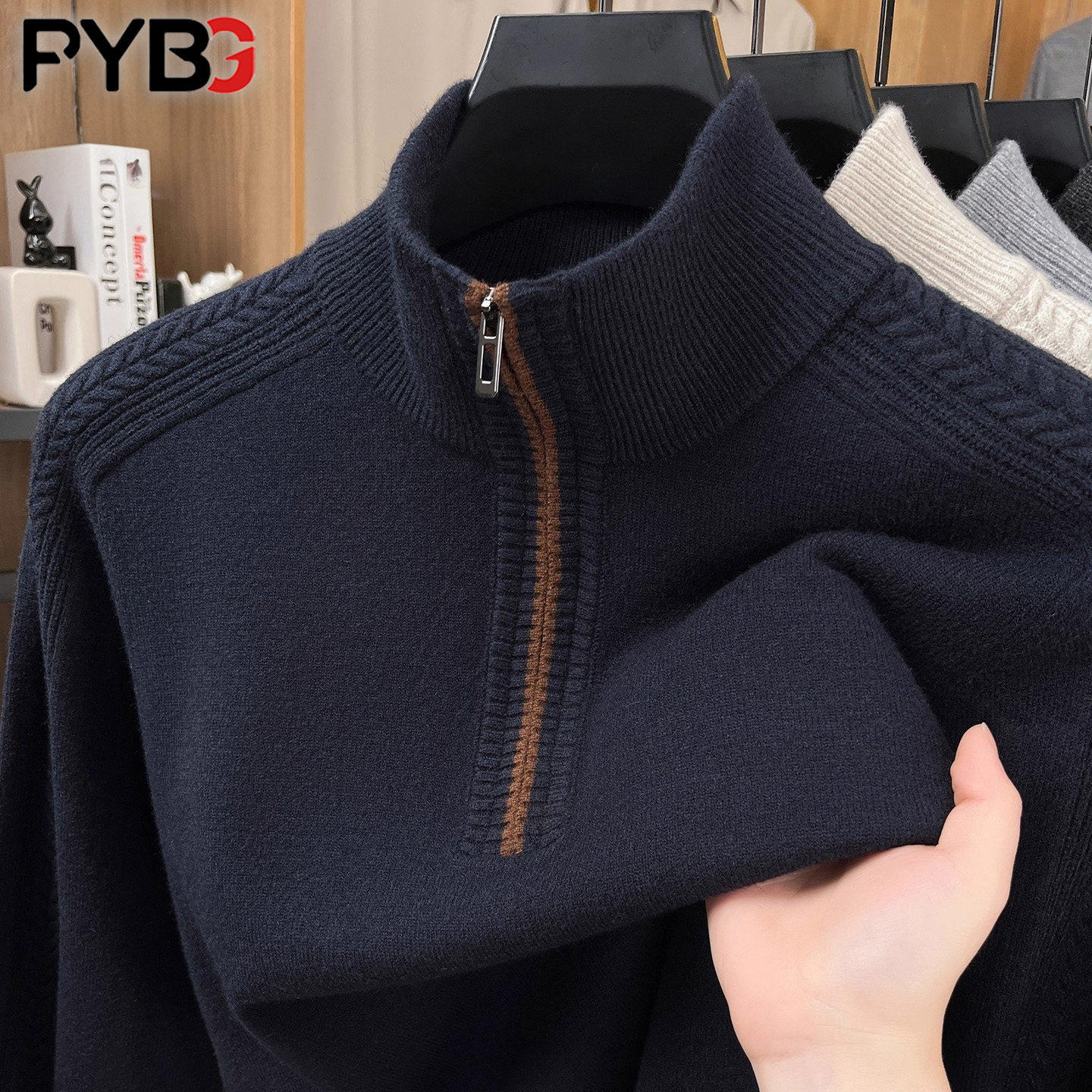 半高领拉链羊毛衫男士冬季2025新款加厚中年爸爸毛衣男款保暖内搭