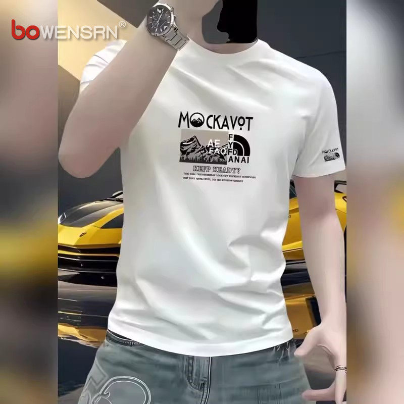 潮牌纯棉圆领短袖t恤男士2026新款夏季高级感痞帅上衣男款打底衫