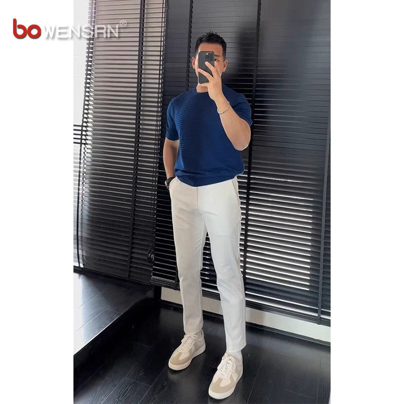高端白色休闲西裤男士2026新款夏季薄款男裤直筒修身九分裤子男款