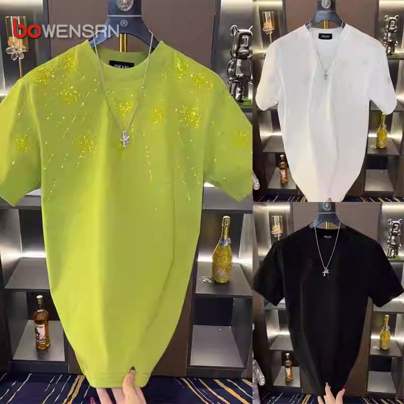 潮牌痞帅烫钻短袖t恤男士2026新款春夏季高级感宽松半袖上衣男款