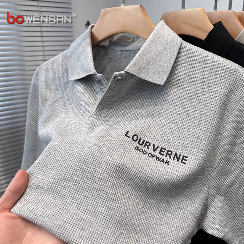 高端华夫格polo衫短袖t恤男士2026新款夏季商务休闲宽松上衣男款