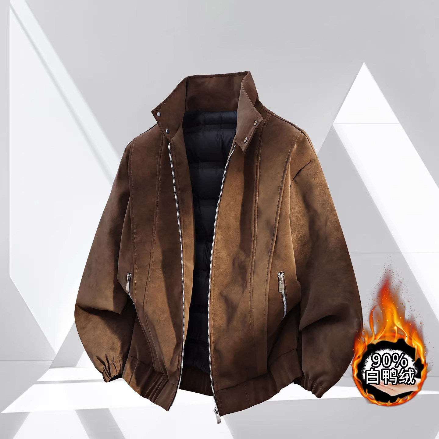 高端保暖立领皮面羽绒服男士2025新款冬季鸭绒复古皮夹克外套男款