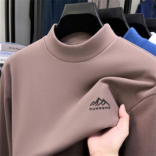 高端双面德绒打底衫男士内搭2025新款冬季半高领加厚保暖秋衣男款