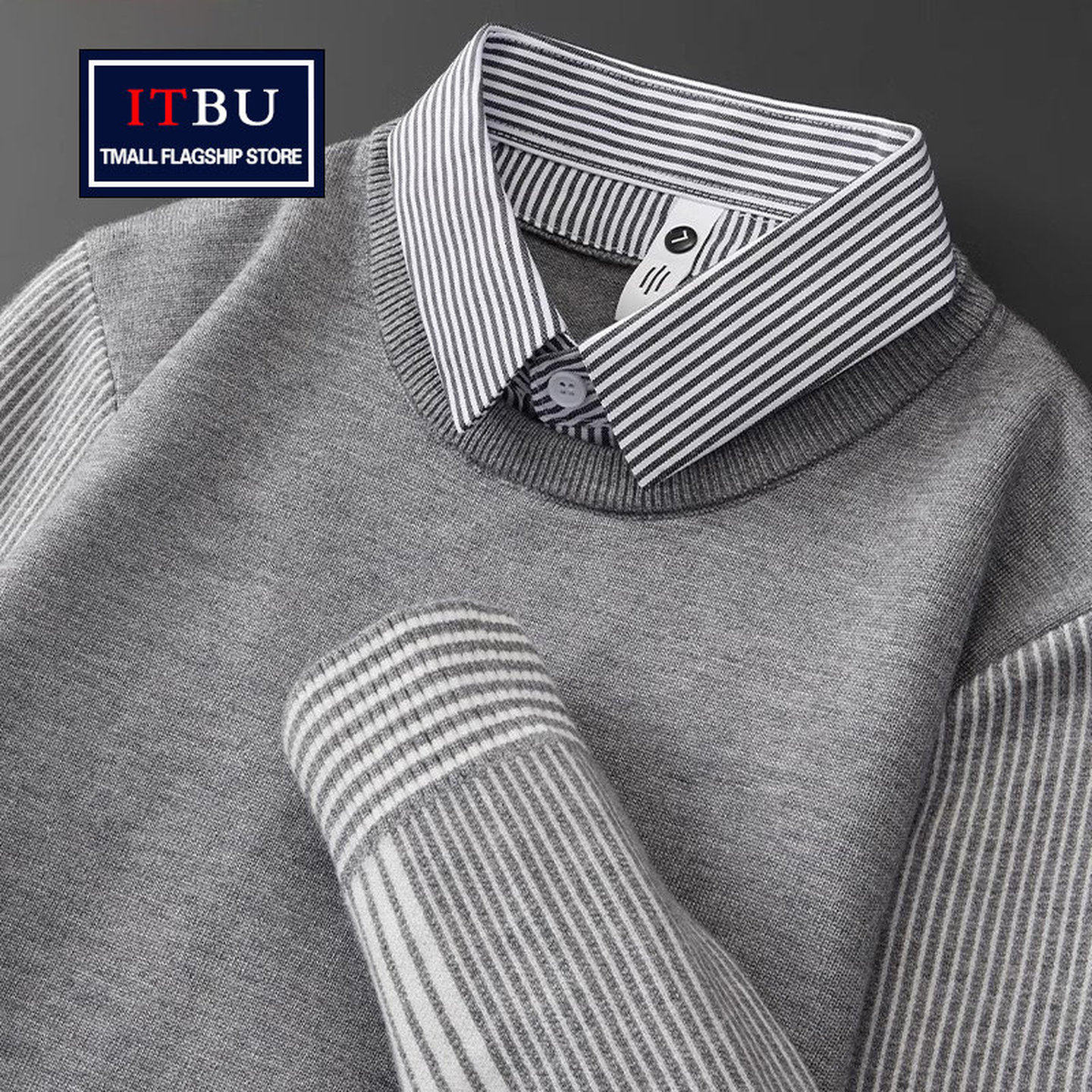 高级感条纹假两件男毛衣男士冬季2025新款保暖商务羊绒针织衫男款,男装,羊绒套衫,淘宝优惠券,粉丝福利购,淘宝优惠卷