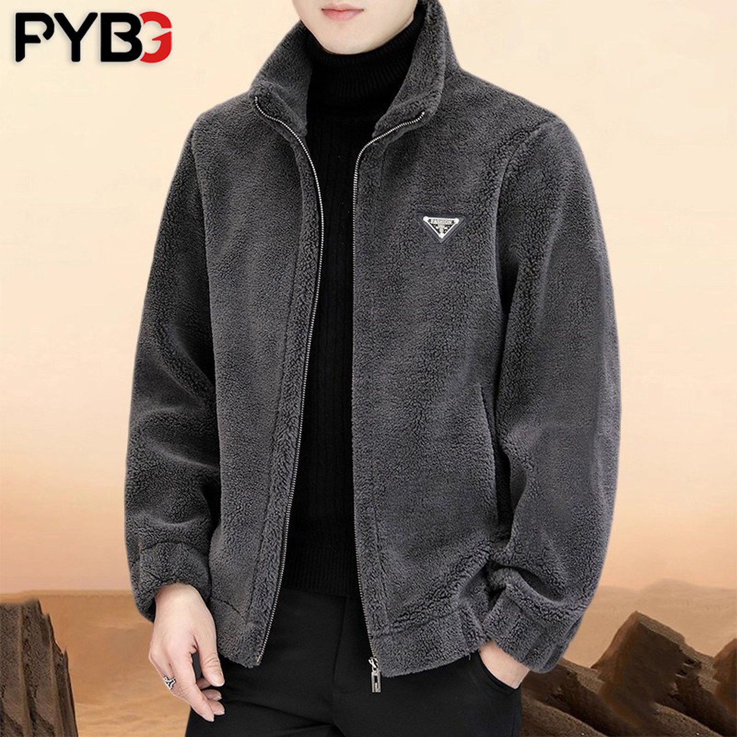 高端皮毛一体羊羔绒男士外套冬装2025新款加厚男外套夹克男款秋季