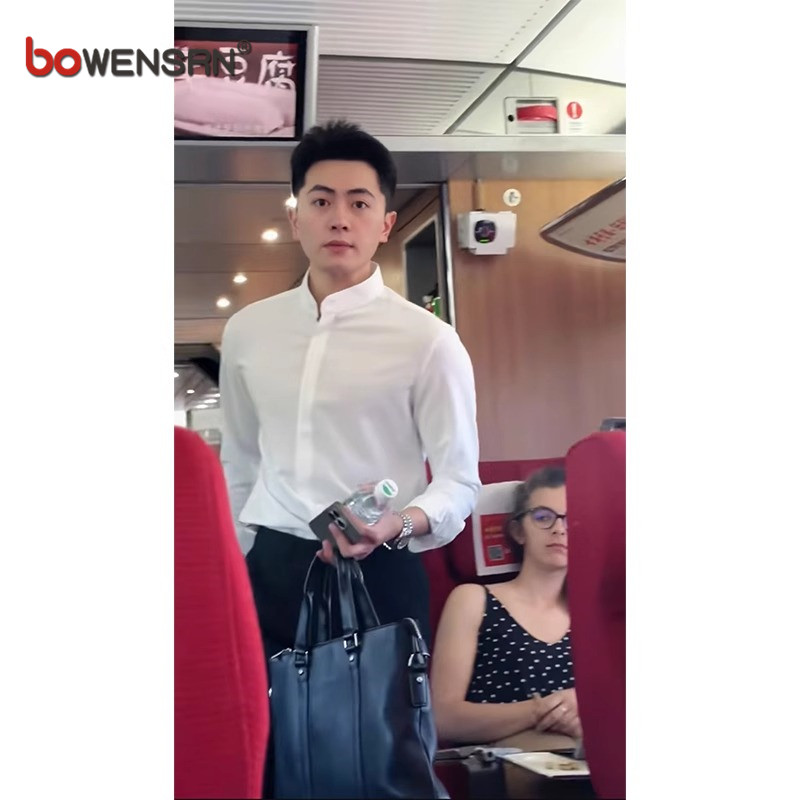 新中式立领衬衫男士长袖2026新款春秋季高级感休闲白色衬衣服男款