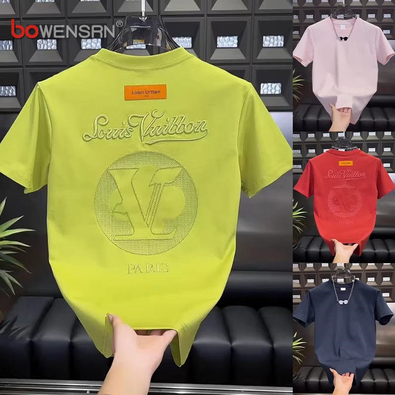 潮牌痞帅刺绣短袖t恤男士2026新款夏季高级感宽松圆领体恤衫男款