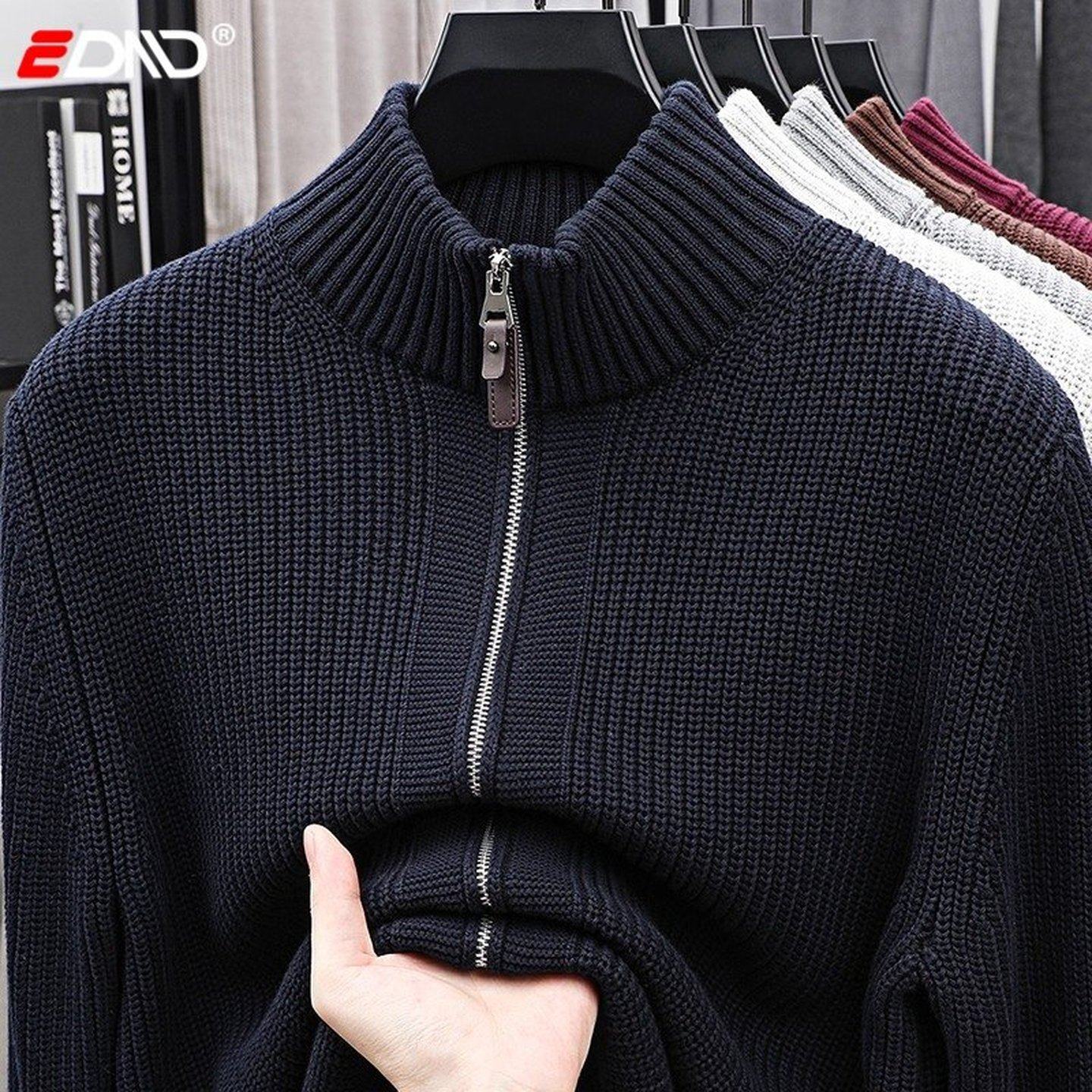 高端老钱风双拉链针织开衫男外套男士2025新款秋冬装立领毛衣男款