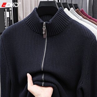 高端老钱风双拉链针织开衫男外套男士2025新款秋冬装立领毛衣男款
