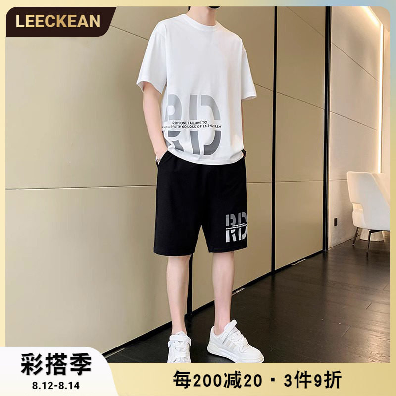 薄款运动服男装套装男士夏季潮流搭配宽松跑步冰丝短袖休闲一套男