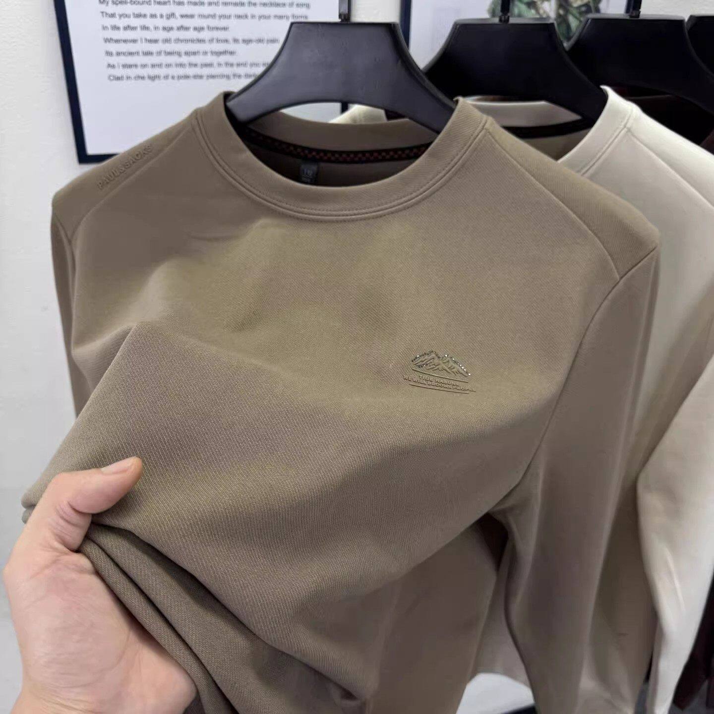 高端双面绒男士内搭打底衫2025新款冬季圆领卫衣加厚长袖T恤男款