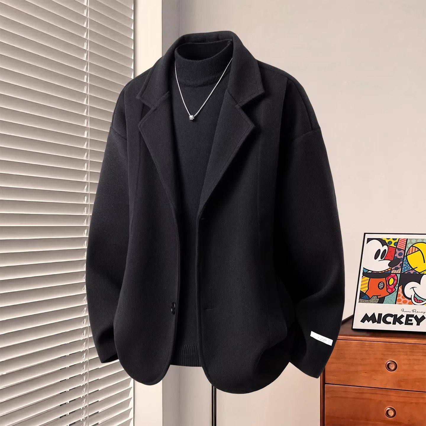 高端短款毛呢大衣外套男士2025新款冬季宽松加厚保暖休闲西装男款