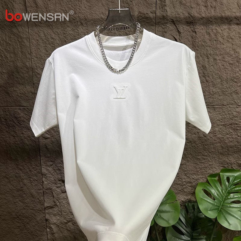 高端钢印白色短袖T恤男士2026新款夏季潮流宽松透气痞帅上衣男款