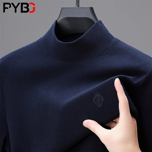 高端双面德绒男士打底衫冬季2025新款半高领卫衣男款加厚内搭长袖