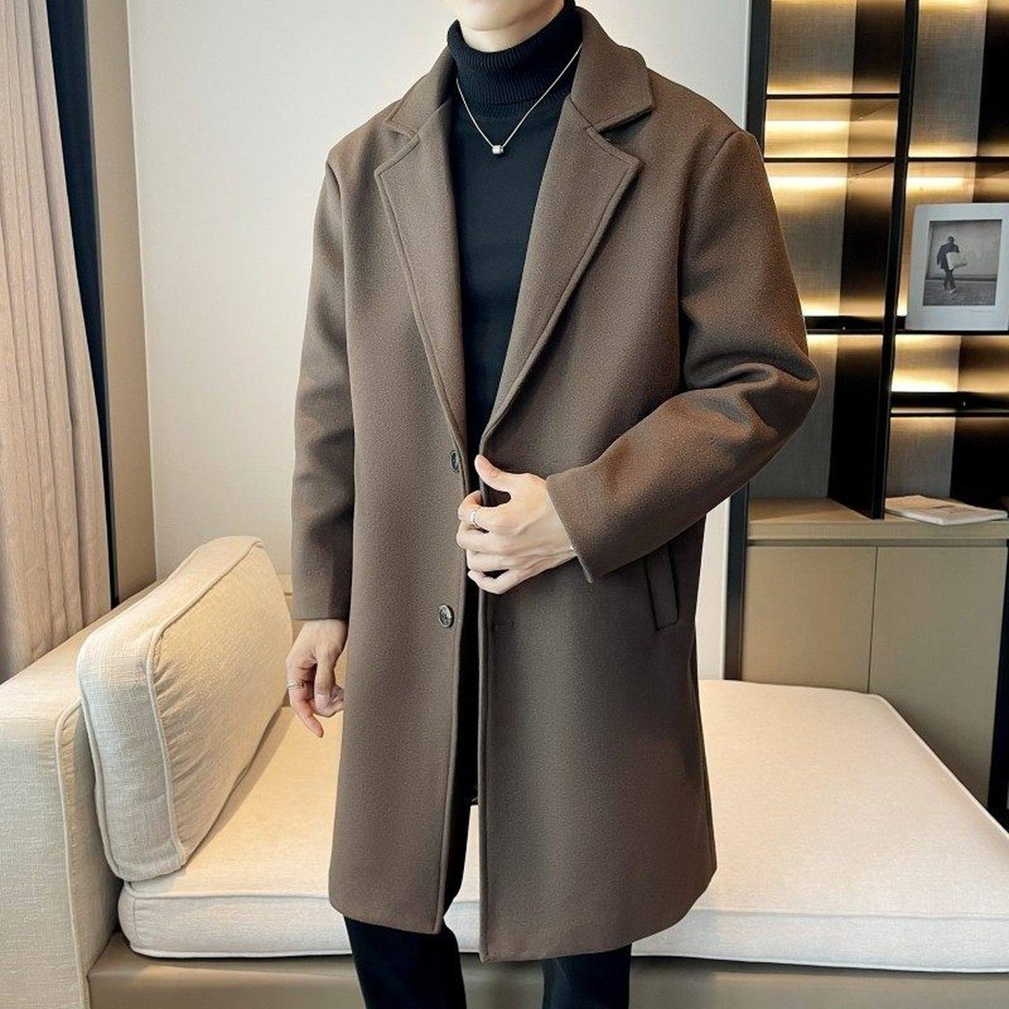 高端毛呢大衣外套男士中长款2025年新款冬季加厚呢子风衣男款冬装
