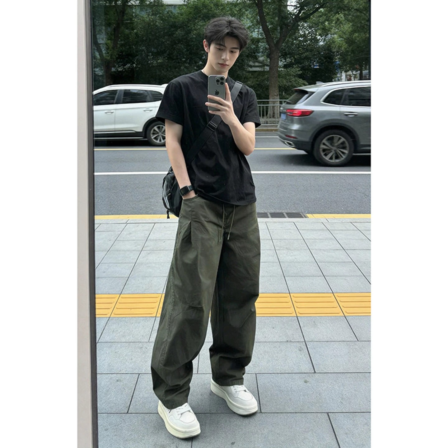 韩国Uamtor套装男生夏季弯刀工装裤子宽松纯棉短袖酷帅穿搭两件套