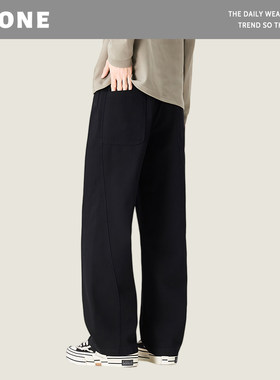 NOONE | 设计师品牌 美式高街水洗宽松加绒纯色基础 | 男休闲裤