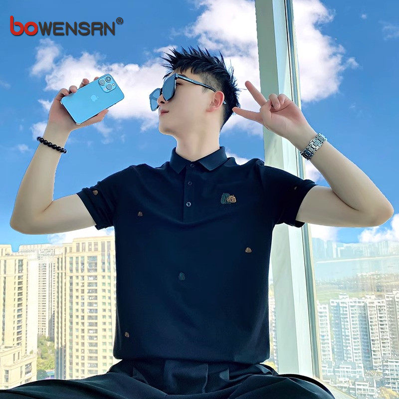 高级感刺绣polo衫男士短袖t恤2026新款夏季潮牌痞帅修身上衣男款