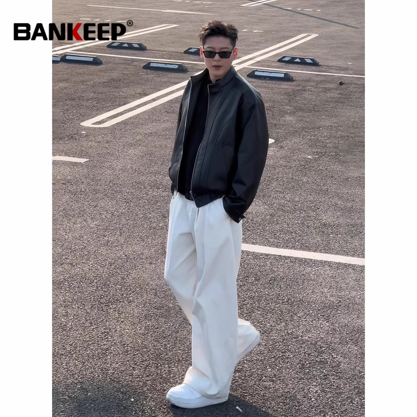 潮牌白色阔腿休闲西裤男士2026新款冬季男裤加绒加厚弯刀裤子男款