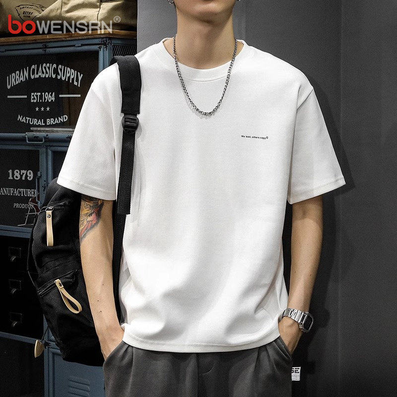 美式重磅短袖t恤男士2026新款夏季潮流圆领纯色长袖体恤男款春秋