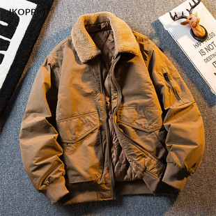 轻奢美式经典MA1飞行夹克男2025冬季潮流棒球服外套加绒毛领棉衣
