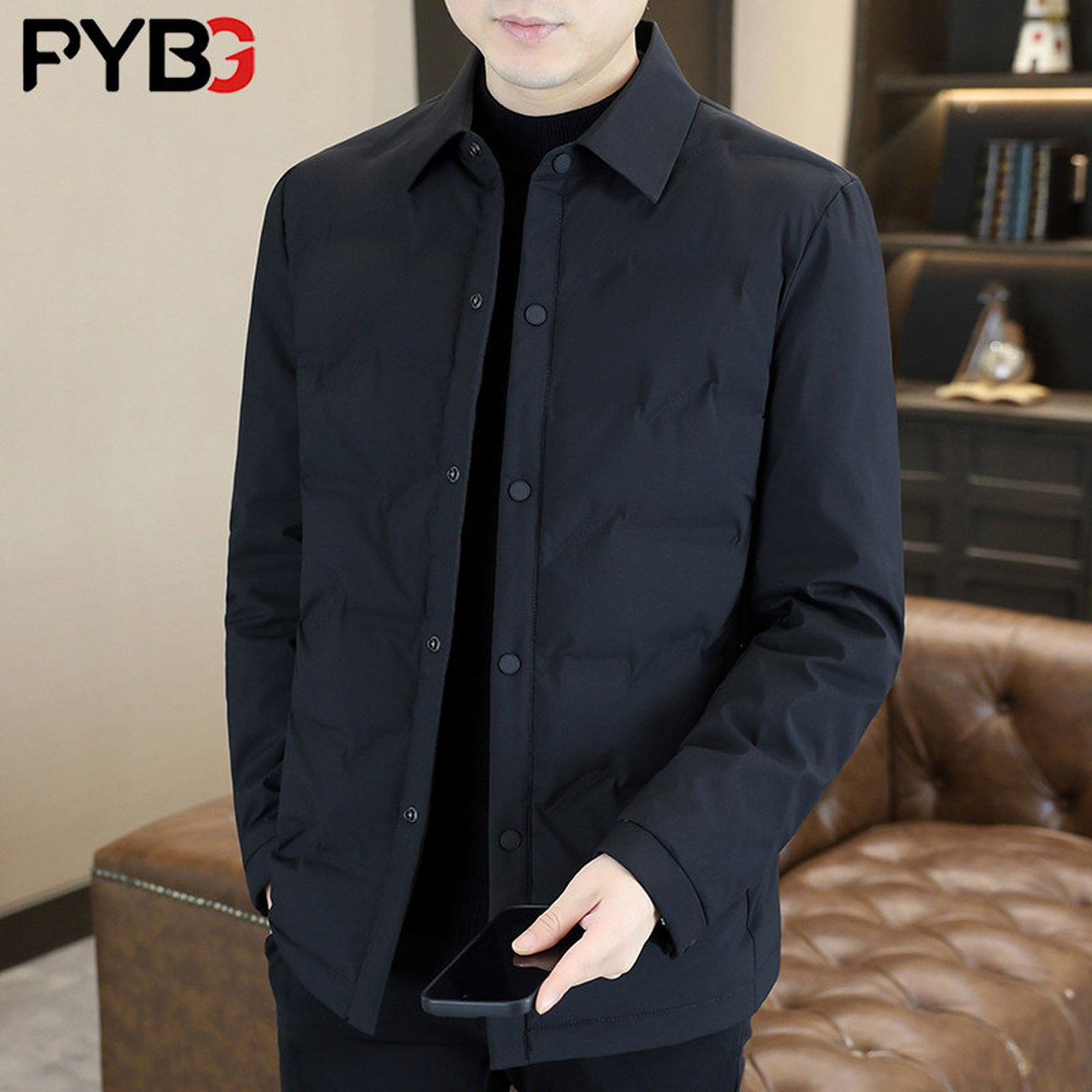 高端轻薄鹅绒排骨男士羽绒服2025冬季新款休闲爸爸装翻领外套男款