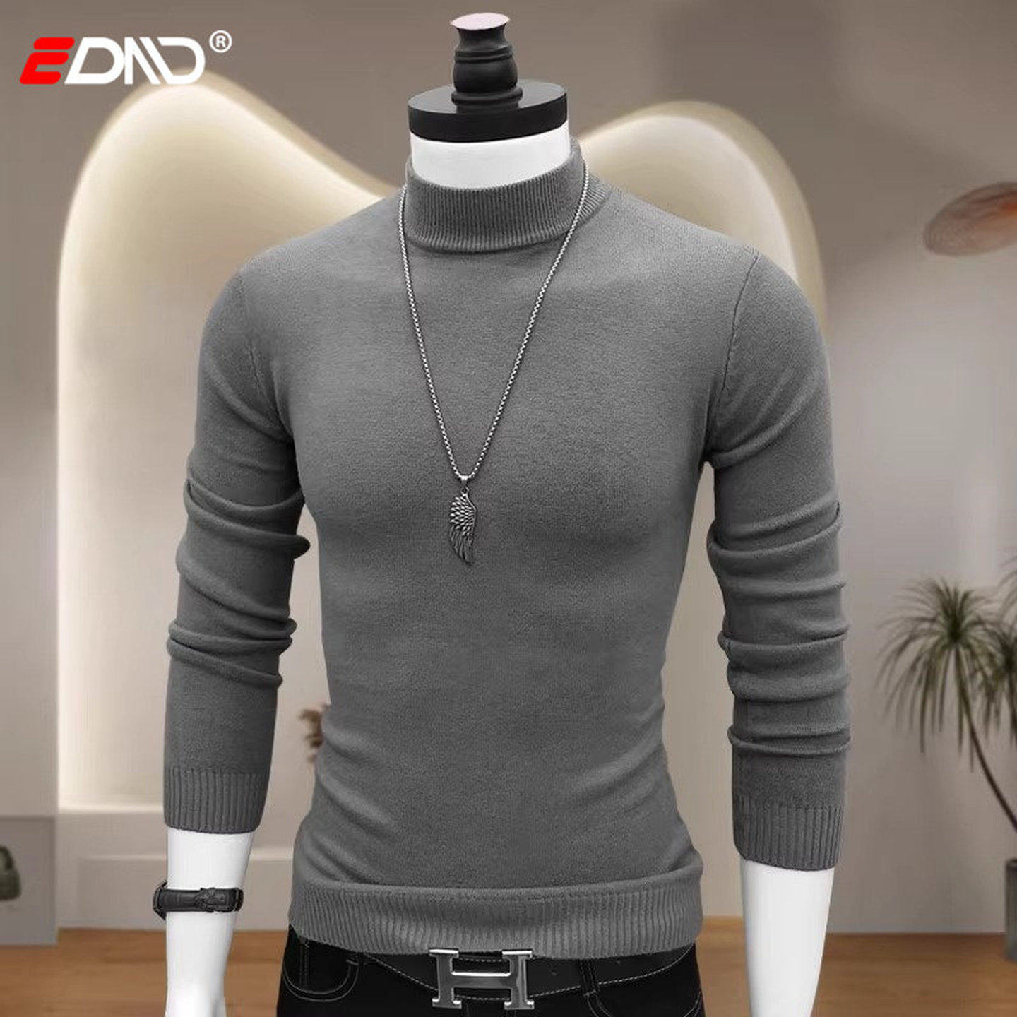 羊毛衫2025新款修身半高领毛衣男秋冬季内搭加绒加厚高级感打底衫