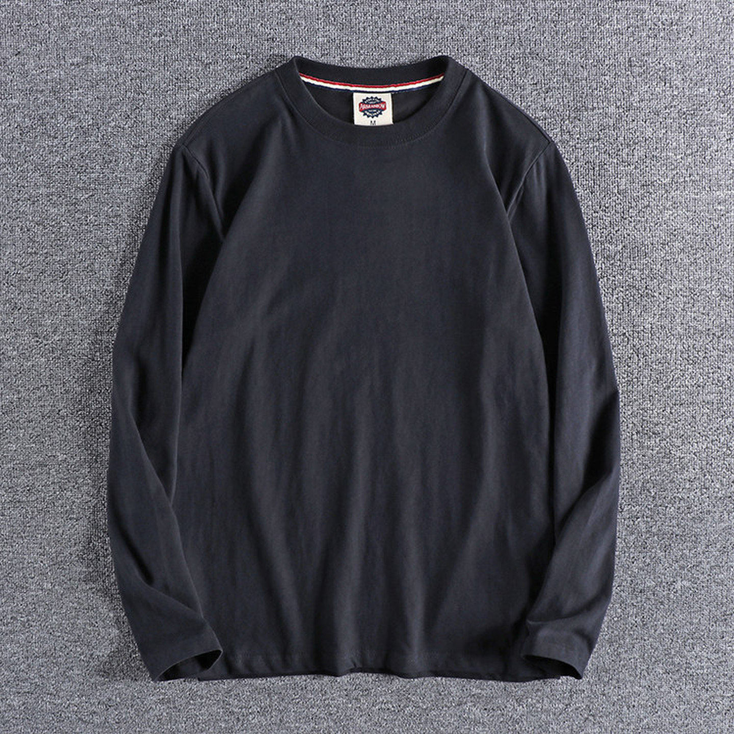 代购潮男秋冬日系复古简约纯棉打底衫水洗磨毛男士圆领长袖T恤