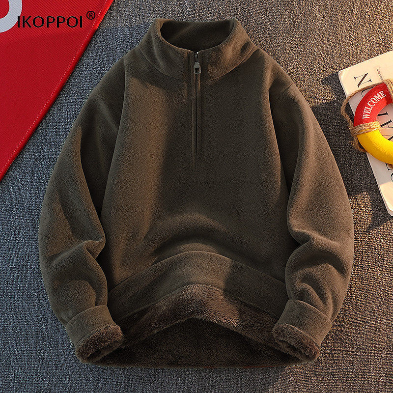 轻奢羊羔绒加绒加厚立领卫衣冬季半拉链套头上衣内搭保暖长袖打底