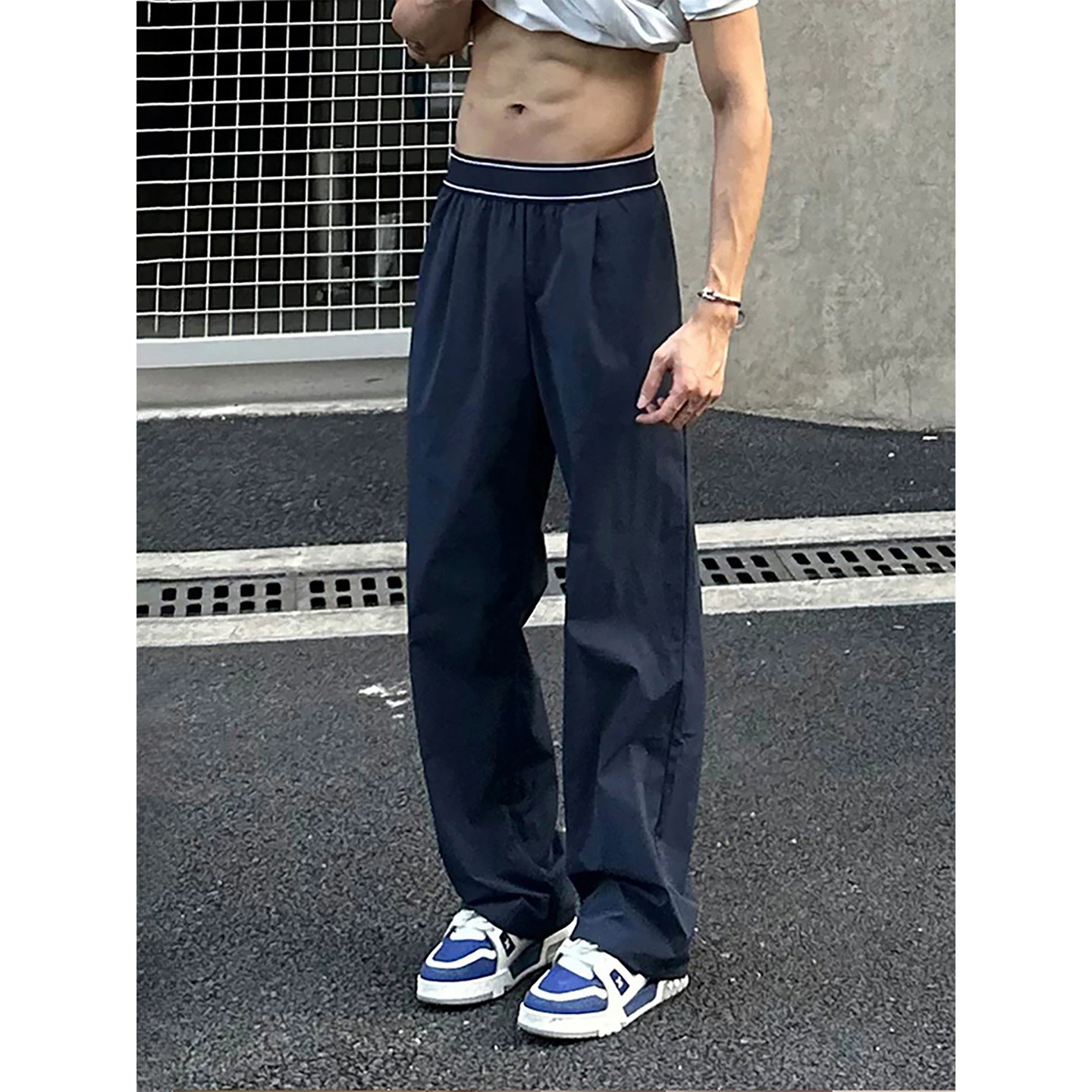 韩国Uamtor藏青色冰皮速干裤男夏季薄款垂感冰丝裤美式运动健身裤