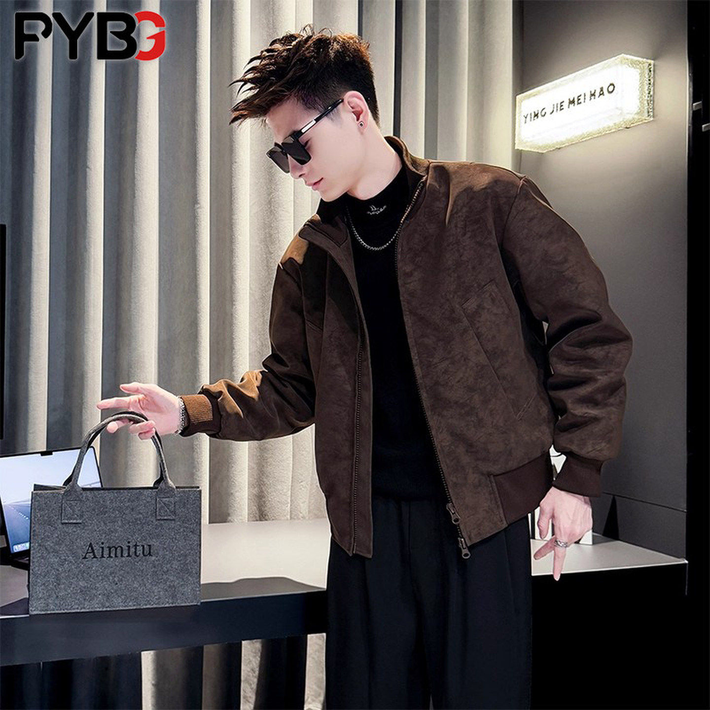 高级感美式扎染立领夹克男士冬装外套2025新款加绒加厚男款春秋季