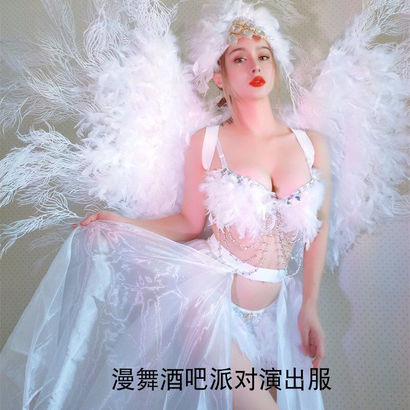 速发漫舞派对羽毛背板头饰o白色飘纱比基尼ds舞蹈商业巡演