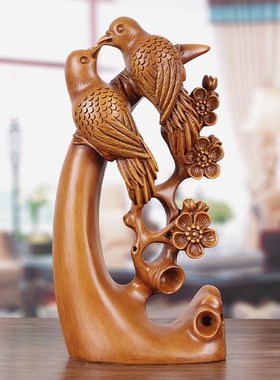 速发实木雕喜上装梢摆件客厅礼关眉饰品新中式新婚结婚礼物送新人