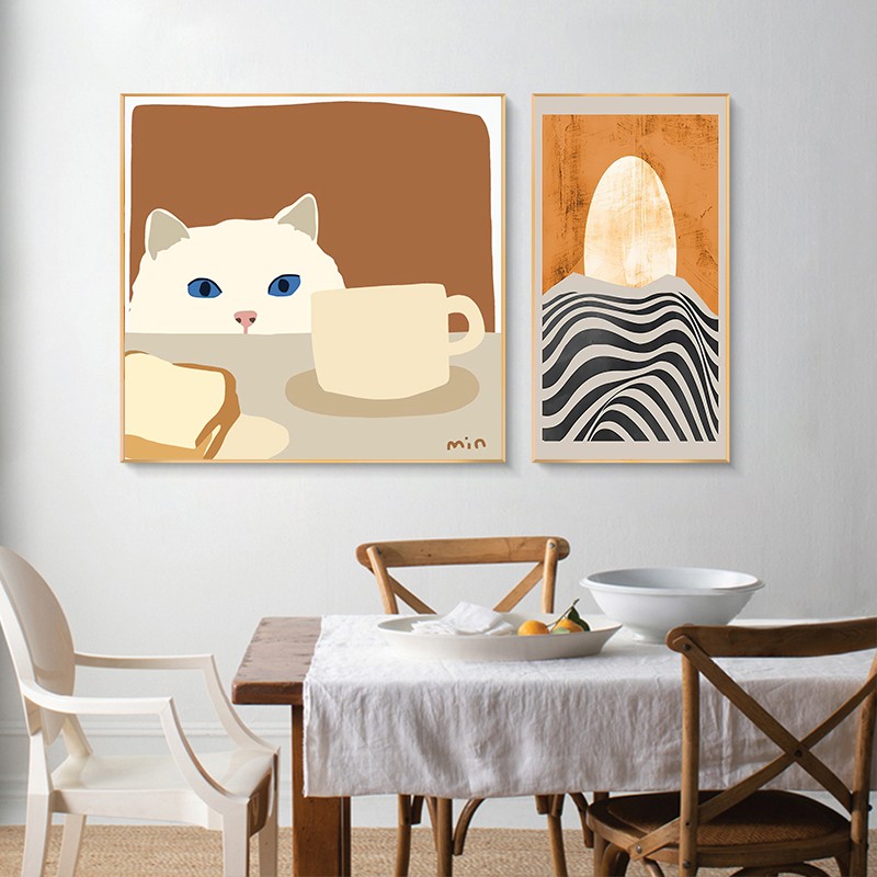 现货速发偷喝牛奶的猫咪可爱喵波普艺术装饰画沙发背景挂画小清新图片