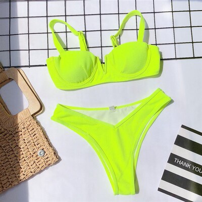 速发Sexy eo Orage Mro Bikii Wo Strap Cut Out Bathig Su