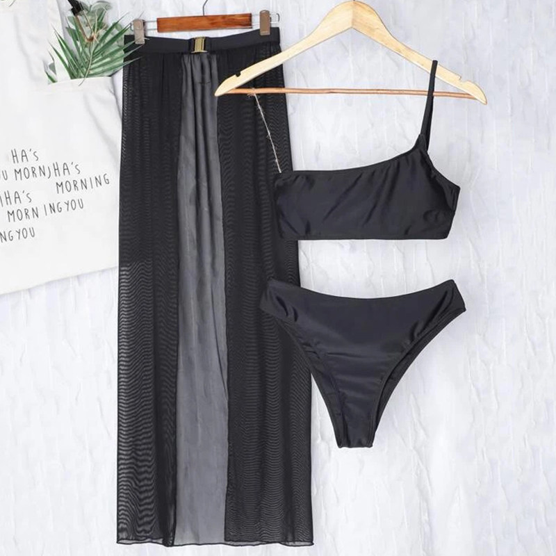 速发Sid pa  Shoulder Bikii Swiuit With h Skirt Fo