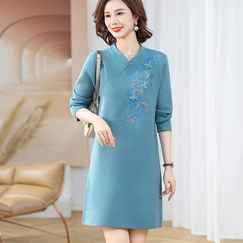 现货速发妈妈秋装连衣裙结婚礼服中老年女装