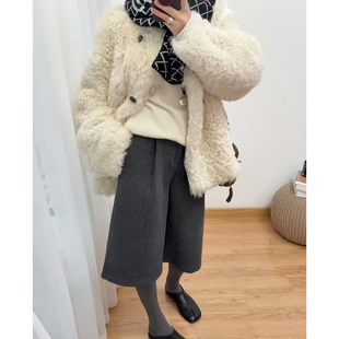 秋冬季七分阔腿裤好百搭休闲韩版简约轻奢高级感八分阔腿裤毛呢