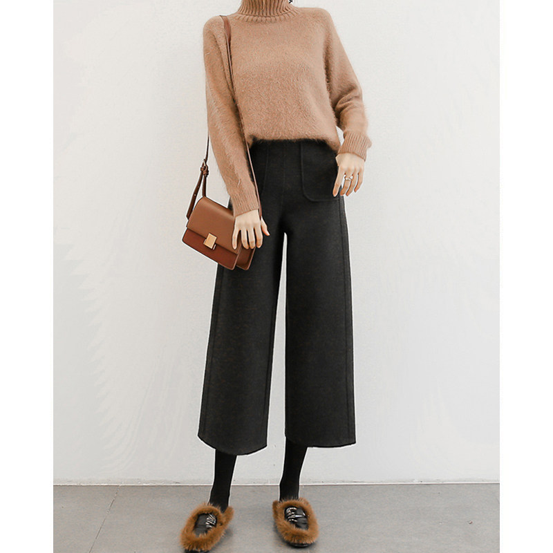 垂感灰色毛呢秋冬阔腿裤八分裤阔腿休闲日常高腰设计气质时尚百搭,女装/女士精品,休闲裤,淘宝优惠券,粉丝福利购,淘宝优惠卷