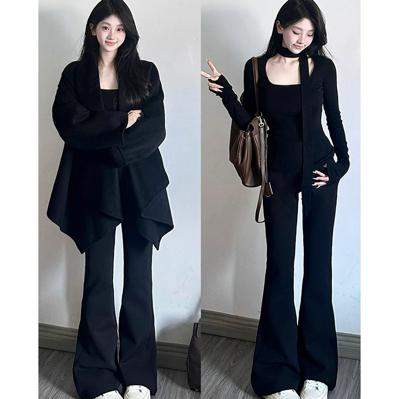 黑色马蹄裤女2025新款春秋款高腰显瘦休闲微喇西装裤小个子喇叭裤
