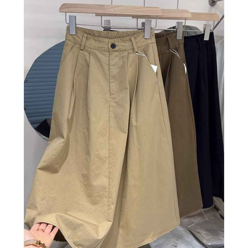 卡其色大摆春秋A字裙宽松