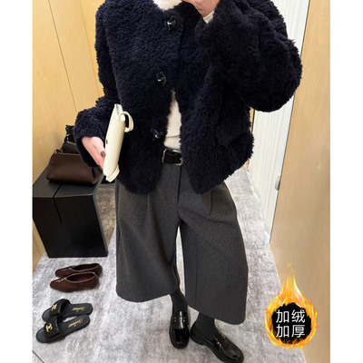 灰色高级阔腿裤七分毛呢