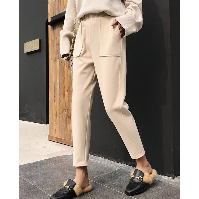 秋冬毛呢九分大码高腰显瘦萝卜裤