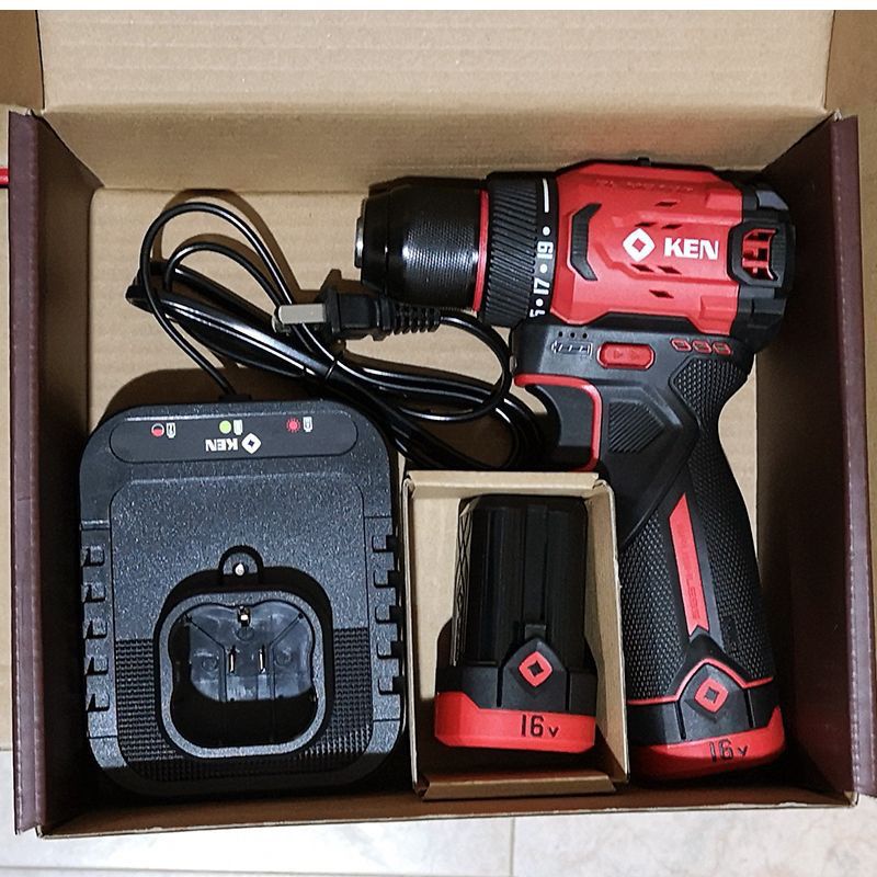 KEN锐奇16V无刷锂电钻7316小钢炮60牛米大扭力手电钻专业级充电钻