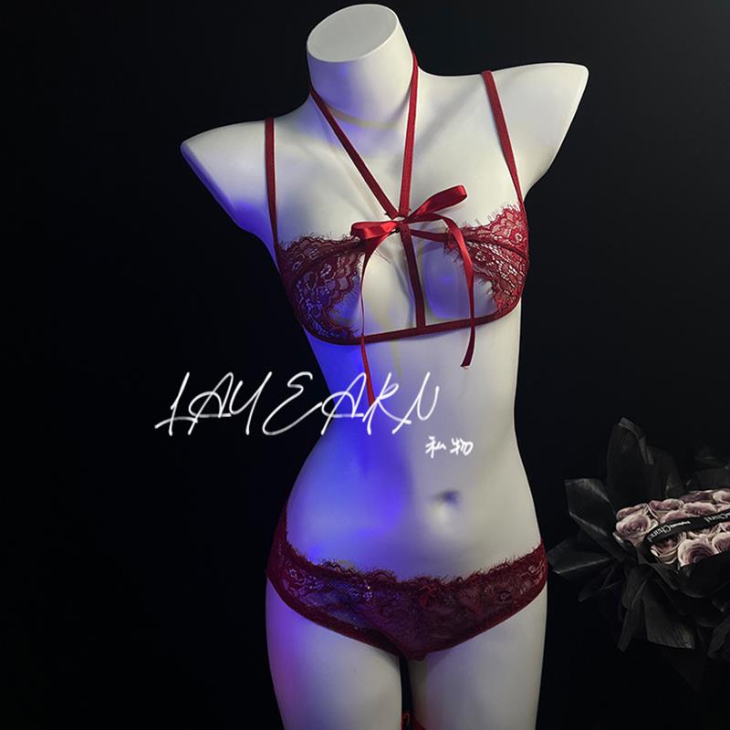 LAYEARN春季女仆三点式性感睡衣套装sp绑带内衣女免脱